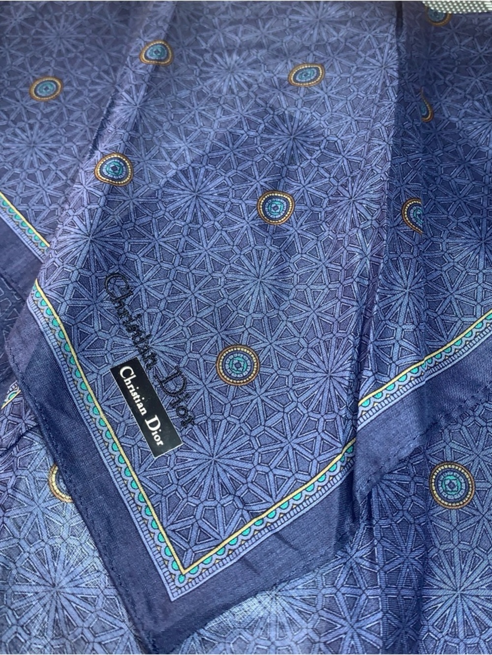 Christian Dior Navy Blue Geometric  Handkerchief